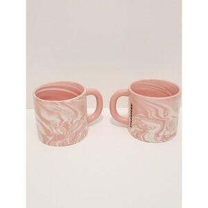 Starbucks Pink White Marble Swirl Coffee Tea Mug Cup 12 oz Set Of 2 NEW